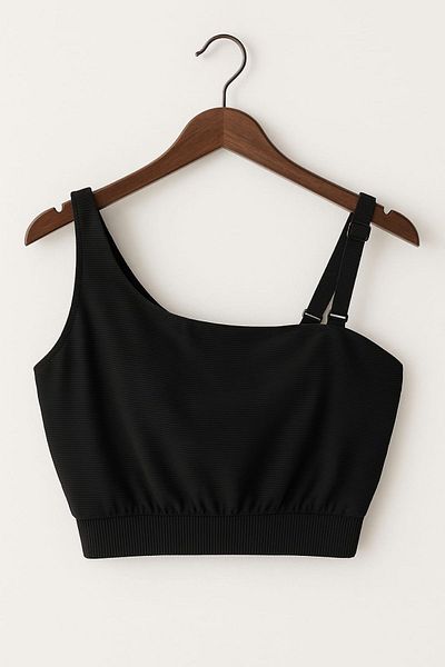 enmodaiçgiyim Μαύρο μπλουζάκι μπικίνι με έναν ώμο Plus Size για γυναίκες – Κομψό, χωρίς στήριγμα, με ραβδώσεις