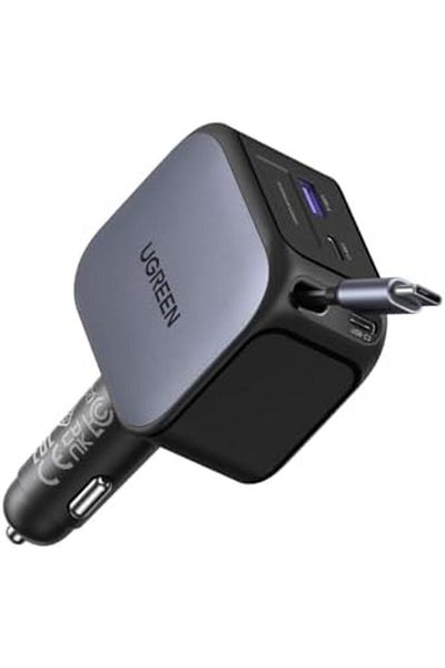 Ugreen 145W Retractable Car Charger With Built-in 60W USB-C Cable 70cm, 3*USB C+1*USB A Super Fast C