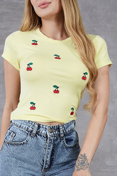 DPARİS Μπλουζάκι με στάμπα Cherry Crew Neck Crop