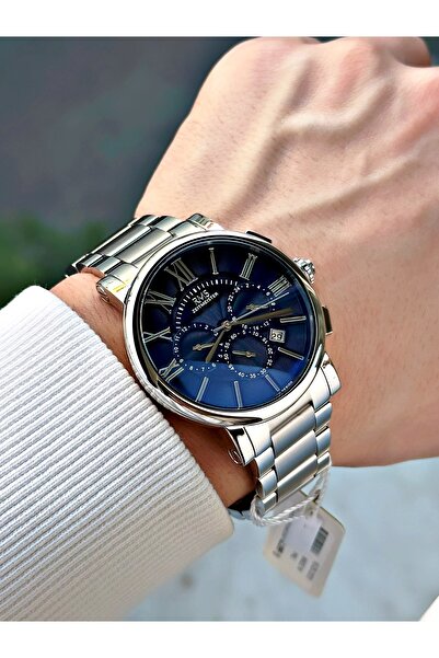 Romanson Functional Silver-Navy Color Steel Cord Steel Case Men's Wrist Watch with 24 Months Warranty 1013.09Mr