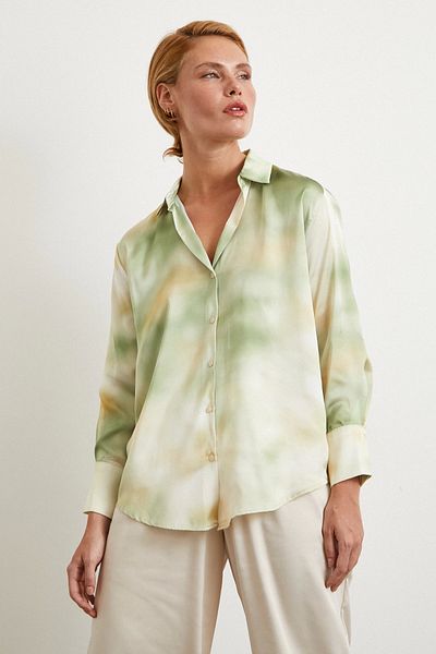 Never more Ebruli Pattern Satin Shirtk Green