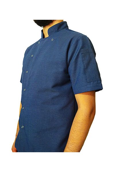 Ant Rotagrup Üniforma ve İş Elbiseleri Cook Jacket Denim Color Unisex Snap Fastener Short Sleeve Summer Chef Cook Kitchen Jacket
