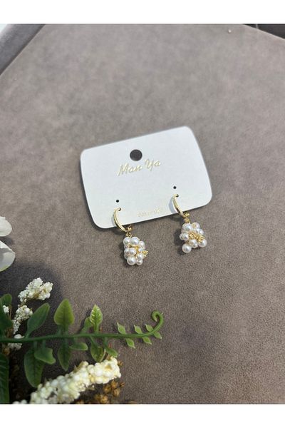 BEREN KILIÇ Gold Pearl Stone Steel Earrings