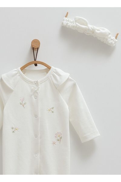 Caramell Baby Girl Jumpsuit with Bandana 100% Cotton Flower Detail (All Sizes with Pads)