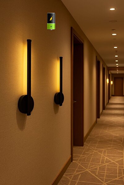 Betül Home Design Modern Dekoratif Luxury Tasarım Pilli Led Duvar Aplik Aç-kapa Düğmeli 50 Cm Siyah ( 1 Adet )
