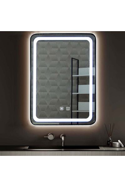 K Korman Oglinda Baie LED Rama Neagra Touch Incantodoro Sistem Dezaburire Rama Neagra 45x60 cm