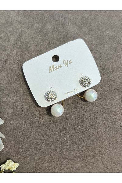 BEREN KILIÇ Gold Pearl Stone Steel Earrings