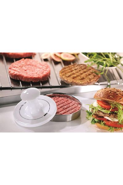 GEFU Convex Base Non-Stick Coated Spark Hamburger Press White and Silver