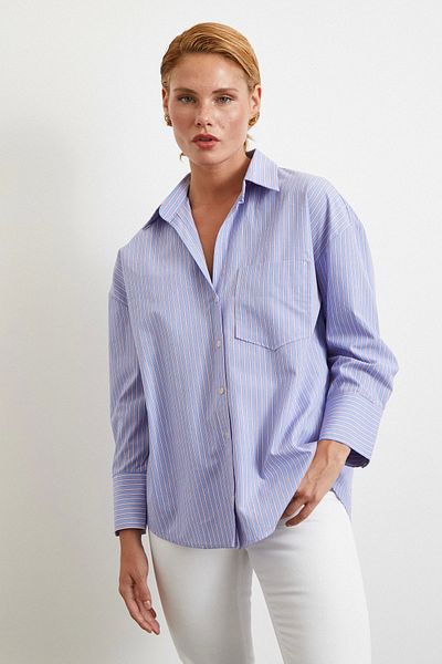 Never more Modal Striped Oversize Shirt Blue