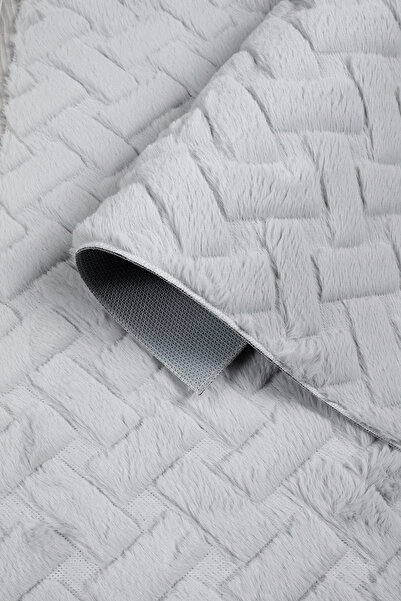 Myevilla Patterned Rabbit Hair Soft 2-Piece Bath Mat – Non-Slip Base Toilet Seat Set Gray