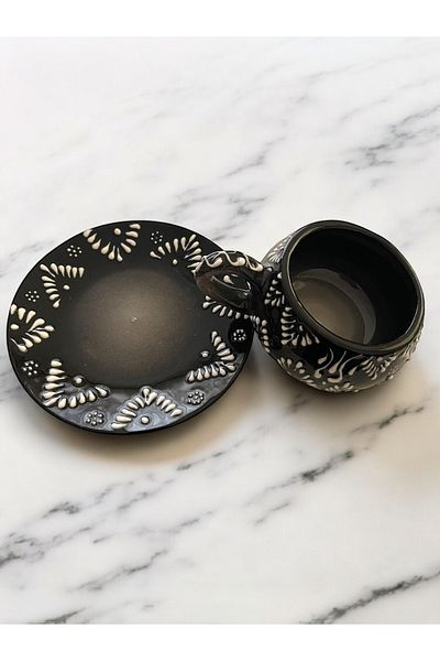 Artistic Quality Decorative Stylish Design Fully Handmade Black 1 Person Coffee Cup