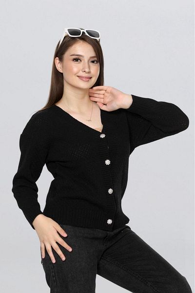 Fox Life Kids Women's Stoned Button Detailed Honeycomb Knitted Cardigan Flt1015