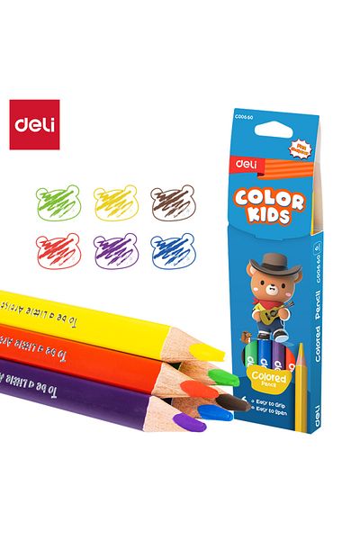 Deli EC00660 Jumbo Colored Pencil Set, 6 Colors – ideal for kids' drawing & coloring