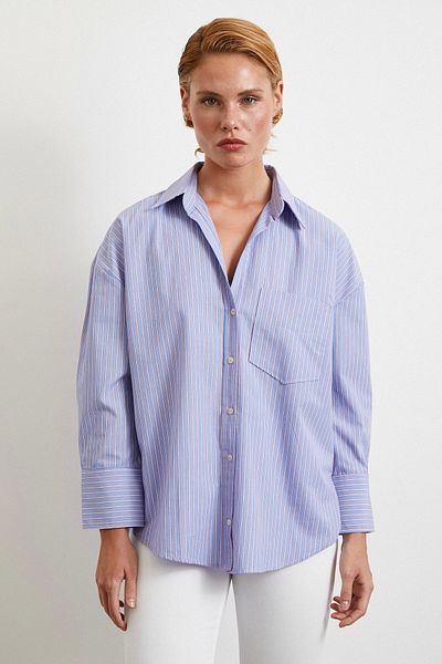 Never more Modal Striped Oversize Shirt Blue