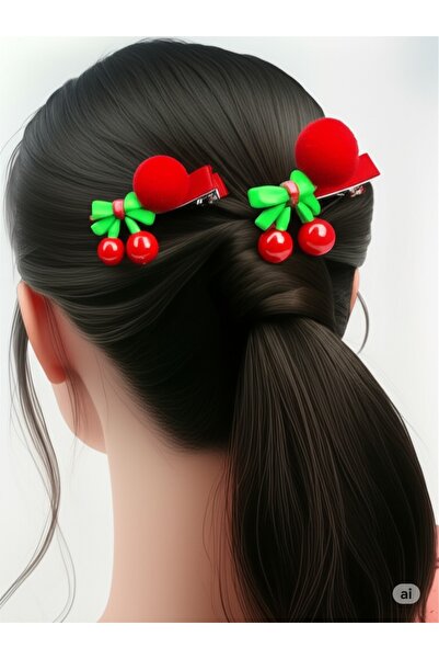 FAMEMUS ACCESSORY هدية عيد ميلاد بإبزيم بناتي منقوشة بالكرز (مجموعة من 2) (7398)