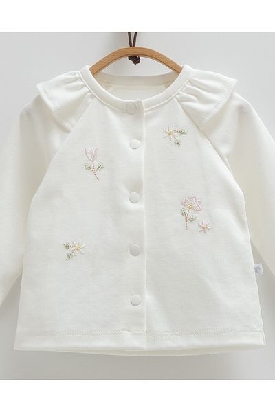 Caramell Baby Girl Set 100% Cotton with Flower Details (with Slippers between 1-6 Months, Without Slippers between 6-12 Months)