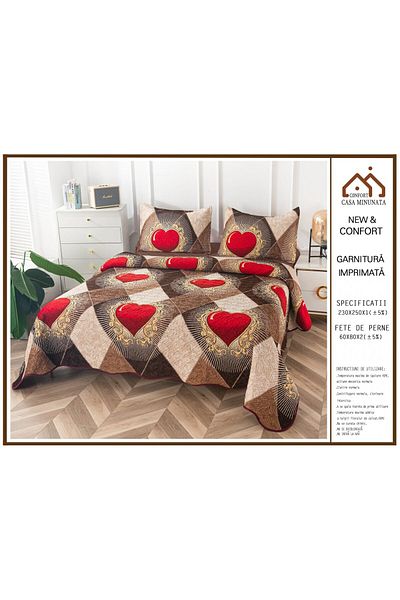 FIONNA.RO 3 Piece Velvet Duvet Cover - Royal Hearts