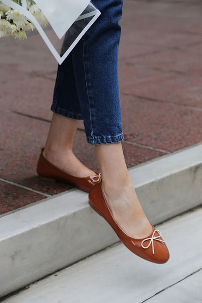 Letafia Alora Bow Detailed Patent Leather Ballerinas