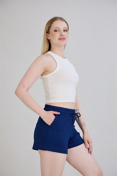 Dream Style Pantaloni scurți de damă din țesătură modală, cu textura moale, elastică, cu șireturi, cu buzunare duble
