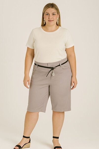 Nihal Eren Butik Büyük Beden Likralı Kemerli Kapri