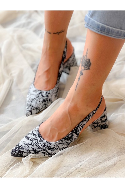 BERFONA صندل ماريا كتان رمادي أسود بكعب 5 سم