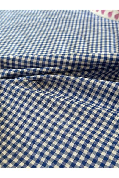 Decamor home Thin Linen Fabric Navy Blue Mini Gingham Ruffled Round Table Cloth
