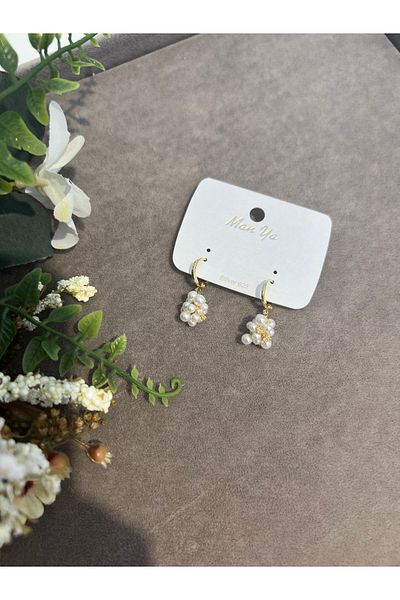 BEREN KILIÇ Gold Pearl Stone Steel Earrings