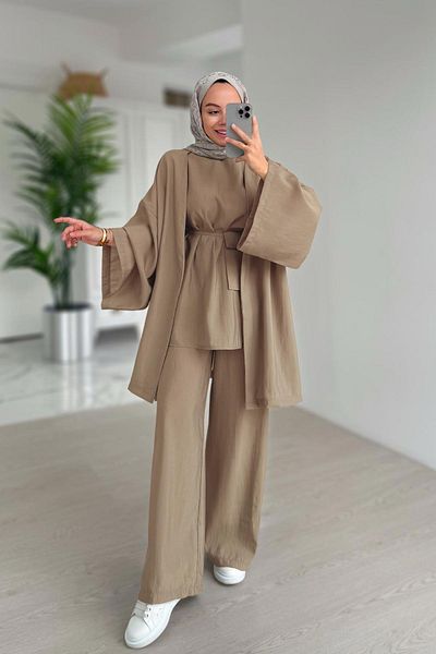 Ka Hijab Triple Set with Bag - Brown