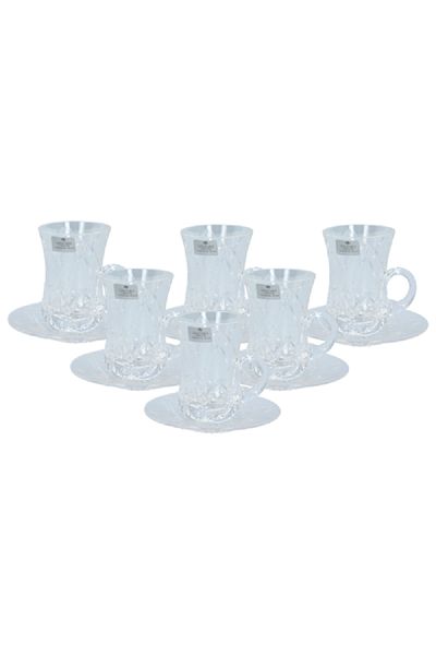 Solitaire Crystal 12-Piece Arabic Tea Cup and Saucer Set Clear 4oz