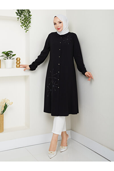 BELLİNA Kadın Medine İpeği Siyah Yazlık Tunik