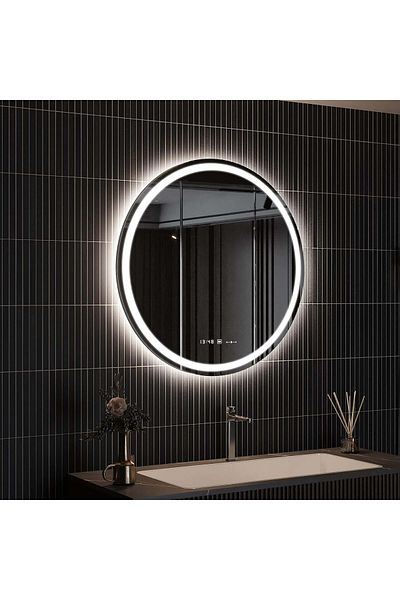 Marcello Funghi Oglinda Baie LED Senser Serenita Sistem Dezaburire, Rama Neagra 70x70 cm