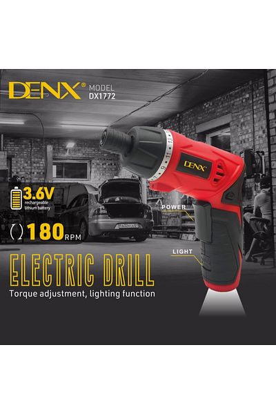 Denx دريل لاسلكي الكتروني ذكي للفك والتركيب مزود بكشاف مدمج وبجميع المقاسات والاشكال بسرعة 180 RPM
