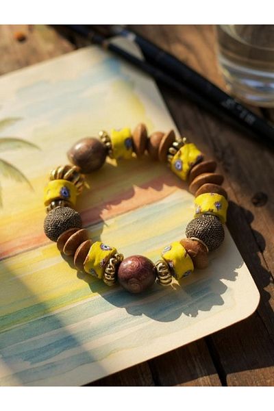 dela otantik Ethnic Style Handmade Beaded Thick Elastic Bracelet – Authentic Bohemian Indian Stone Bijoux Jewelry