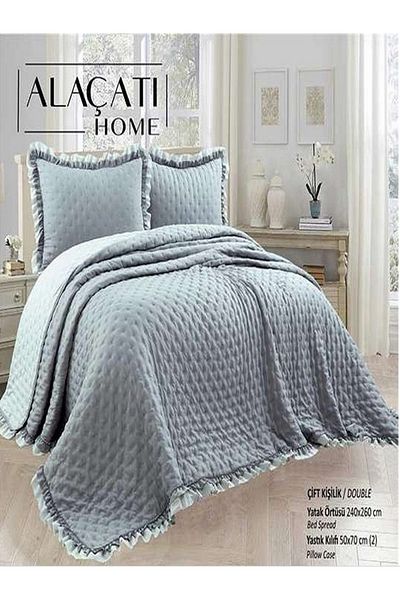 Cem Osmanlı Avm Alaçatı Home Ruffled Double Bedspread - Anthracite