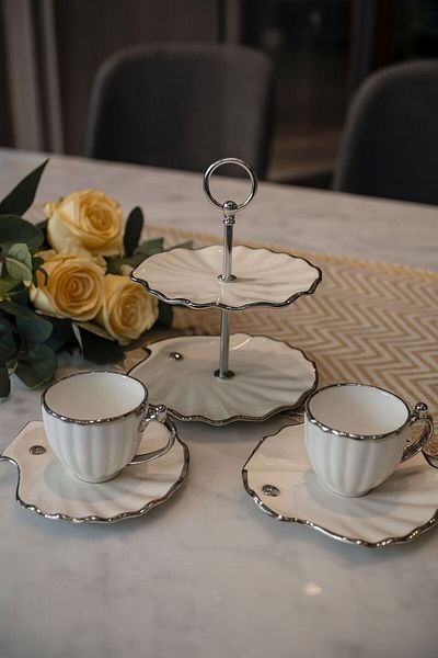 Ulus Home Acar Oyster 2 Li Silver Coffee Set Velancia V1