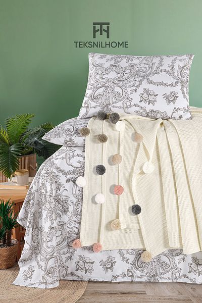 TeksNil Home 100% Cotton Oslo Double Cream Pique Set (Bed Sheet, Pique, Pillow Cover)