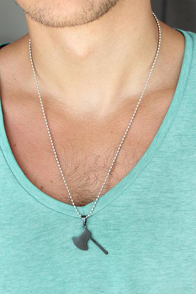 BESKAR Black Color Metal Axe End Ball Chain Men's Necklace