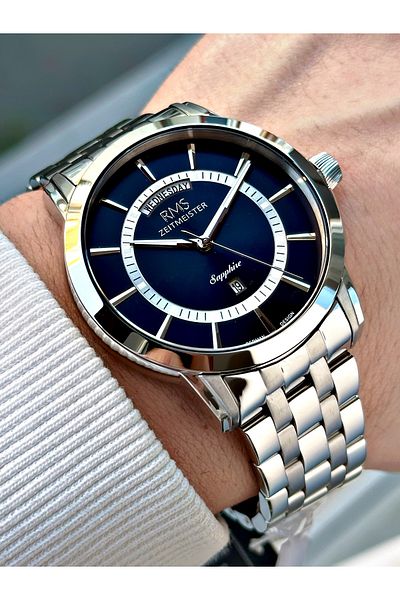 Romanson Function 24 Months Guarantee Silver-Navy Blue Color Sapphire Glass Steel Case Men Wristwatch 1631.03Mr
