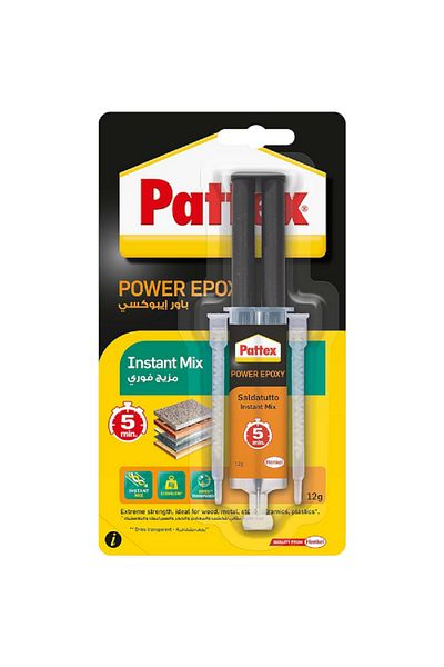 Pattex 5 Minutes Instant Mix Power Epoxy Glue Syringe Clear 12g