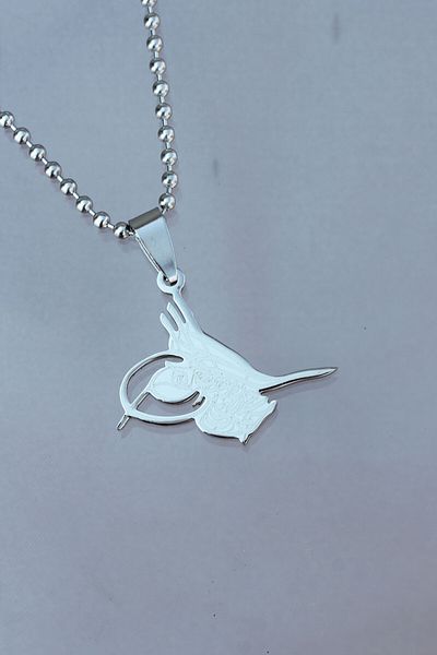 BESKAR Silver Color Chain Necklace with Steel Tip Tuğra Design
