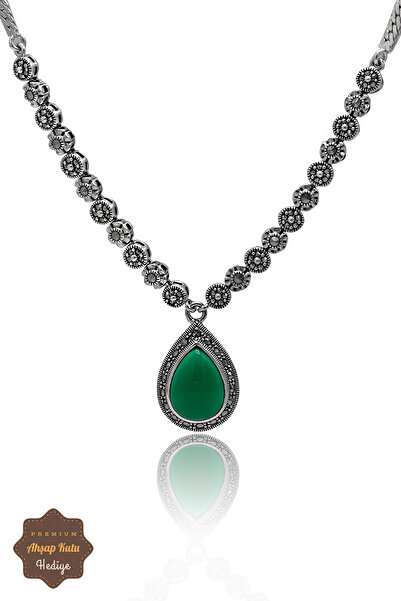 Midyat Nurtaş Gümüş Zümrüt Taşlı Damla Tasarım Markazit Taşlı Gümüş Kadın Ger...