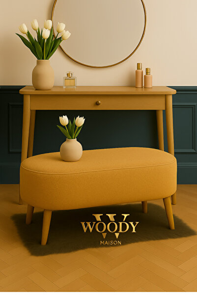 WoodyMaison Rustika CAMEL Renk Teddy Kumaş Puf Bench Koltuk Tabure 34 x 90 x ...