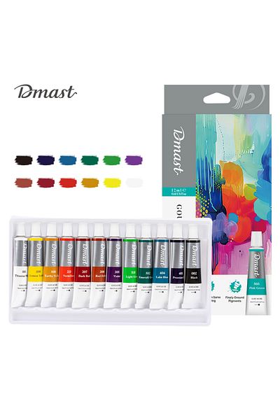 Deli EC320-12 Gouache Paint Set 12ml×12 – ideal for student artwork and creative projects