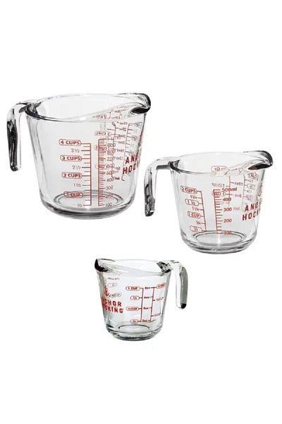 Anchor 3-Piece Open Handle Glass Measuring Cup Set Clear and Red