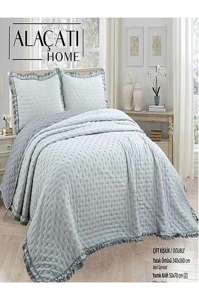 Cem Osmanlı Avm Alaçatı Home Ruffled Double Bedspread - Gray