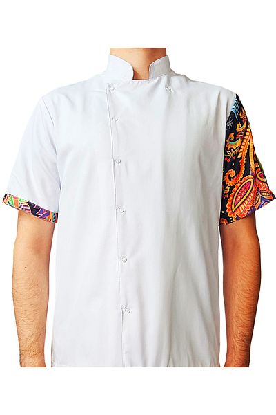 Ant Rotagrup Üniforma ve İş Elbiseleri Chef Jacket Patterned Unisex Snap Fastener Short Sleeve Chef Cook Kitchen Jacket Ethnic Patterned