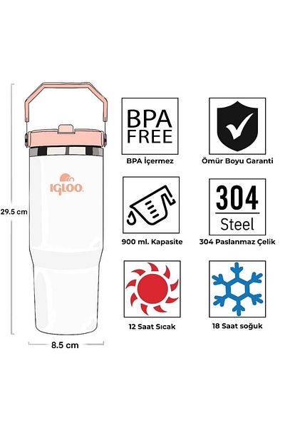 IGLOO Powder Thermos 900ml Flask White-Pink