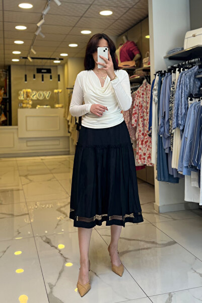 Vosse On Fashıon Beyaz Degaje Yaka Uzun Kollu Bluz