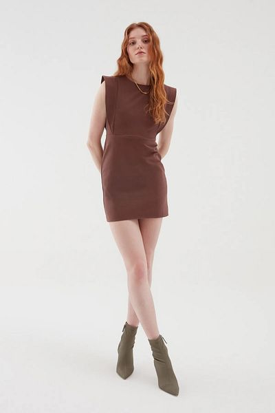 Quzu Φόρεμα Gabardine Flounce Καφέ