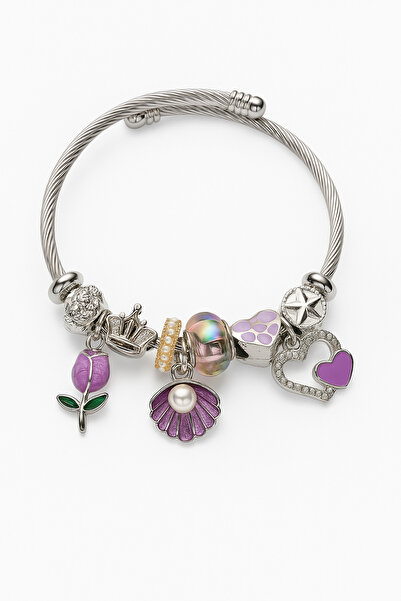 MakeWell سوار من الفولاذ مع تصميم الورد والبابونج والقلب